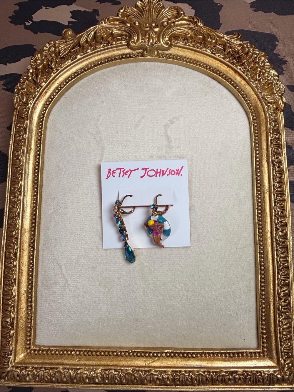 Betsey Johnson Mismatched Swimmer Pool Float Drop Earrings